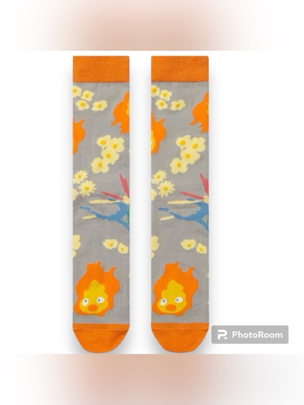 Rare! Studio Ghibli Howl's Moving Castle Calcifer & Flowers AOP Socks